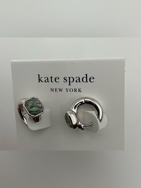 Kate Spade Keep Sparkling Asscher Huggie Earrings in Abalone and Silver